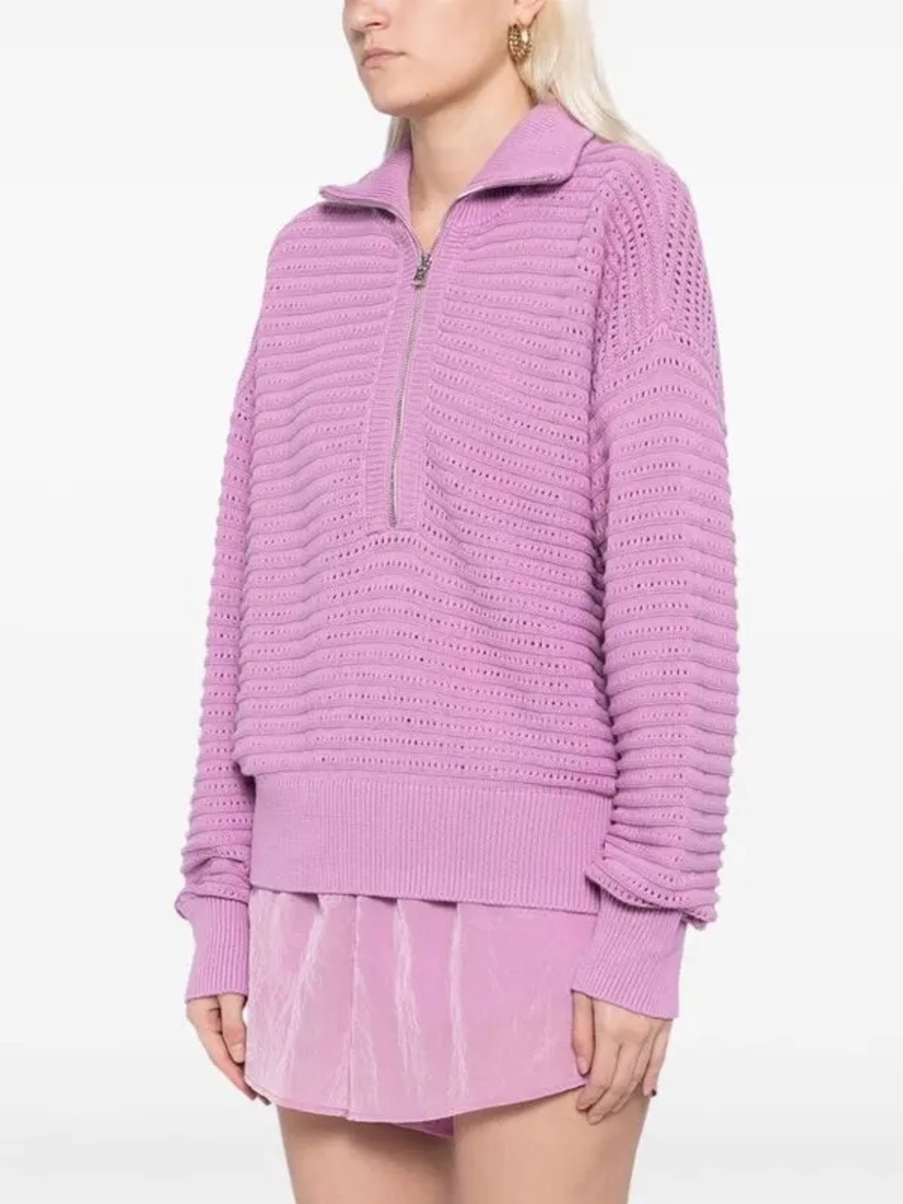 Varley Tara Pointelle Half-Zip Knit in Lavender